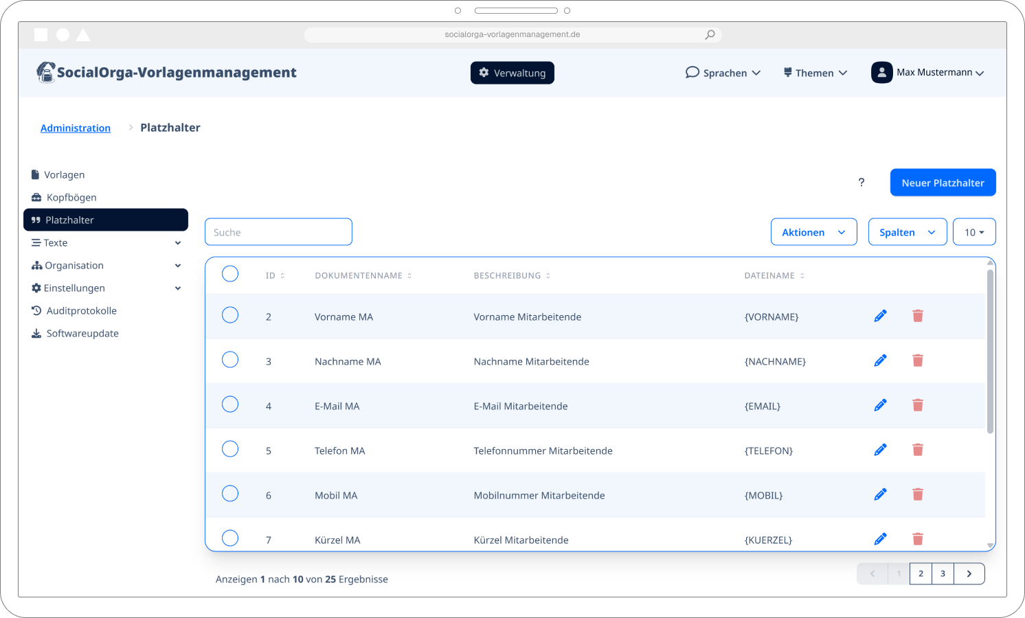 SocialOrga Vorlagenmenegement Dokument Tools Hero Section